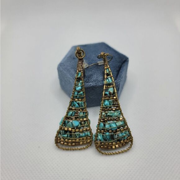 HANDMADE Turquoise Dangle Earrings - Picture 3 of 3